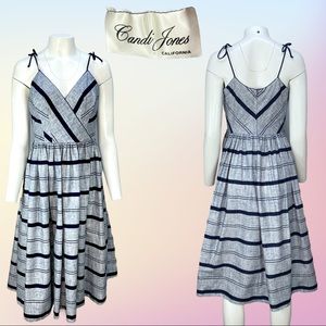 VTG Candi Jones California Rockabilly Blue V Neck Spaghetti Strap Sundress Sz 13